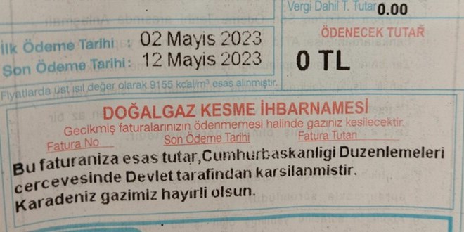 DOĞALGAZ FATURALARI GELMEYE BAŞLADI