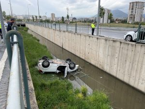 Kayseri’de otomobil kanala düştü, sürücü yaralandı