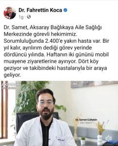 Sağlık Bakanı, Aksaray’da görev yapan doktoru tebrik etti