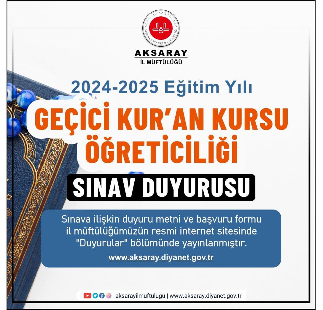 Kur’an Kurslarına sınavla geçici usta öğretici alınıyor!