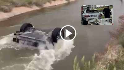Aksaray’da Devlet Su İşlerine ait sulama kanalına bir otomobil uçtu.