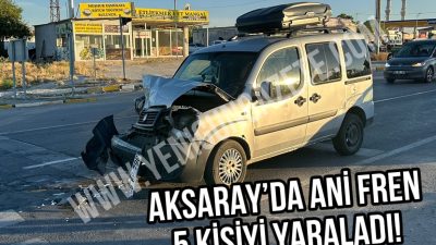 Aksaray’da, kırmızı ışıkta bekleyen iki araca çarpan hafif ticari araç