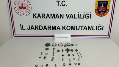 Karaman'da jandarmanın düzenlediği tarihi eser operasyonunda 1 şüpheli gözaltına alındı.