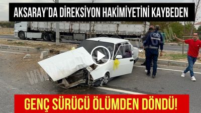 Aksaray-Ankara yolunda kontrolden çıkan bir araç, orta refüje çarparak hurdaya