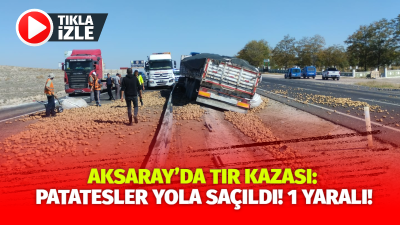 Aksaray-Konya istikametinde bir TIR, lastik patlaması sonucu kontrolden çıkarak refüje