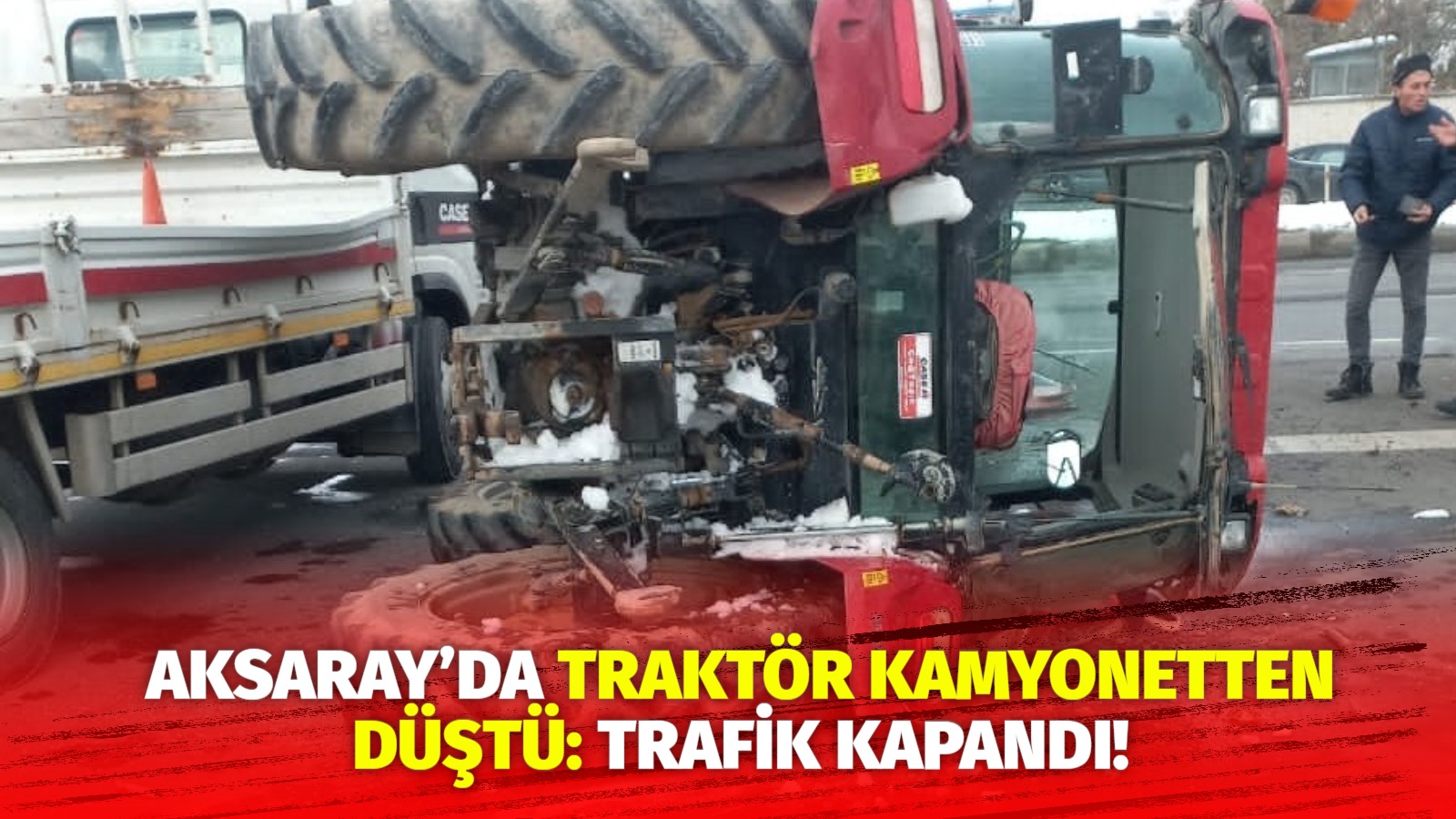 Aksaray-Konya yolunda seyir halindeki bir kamyonetin üzerinde bulunan traktör, orta