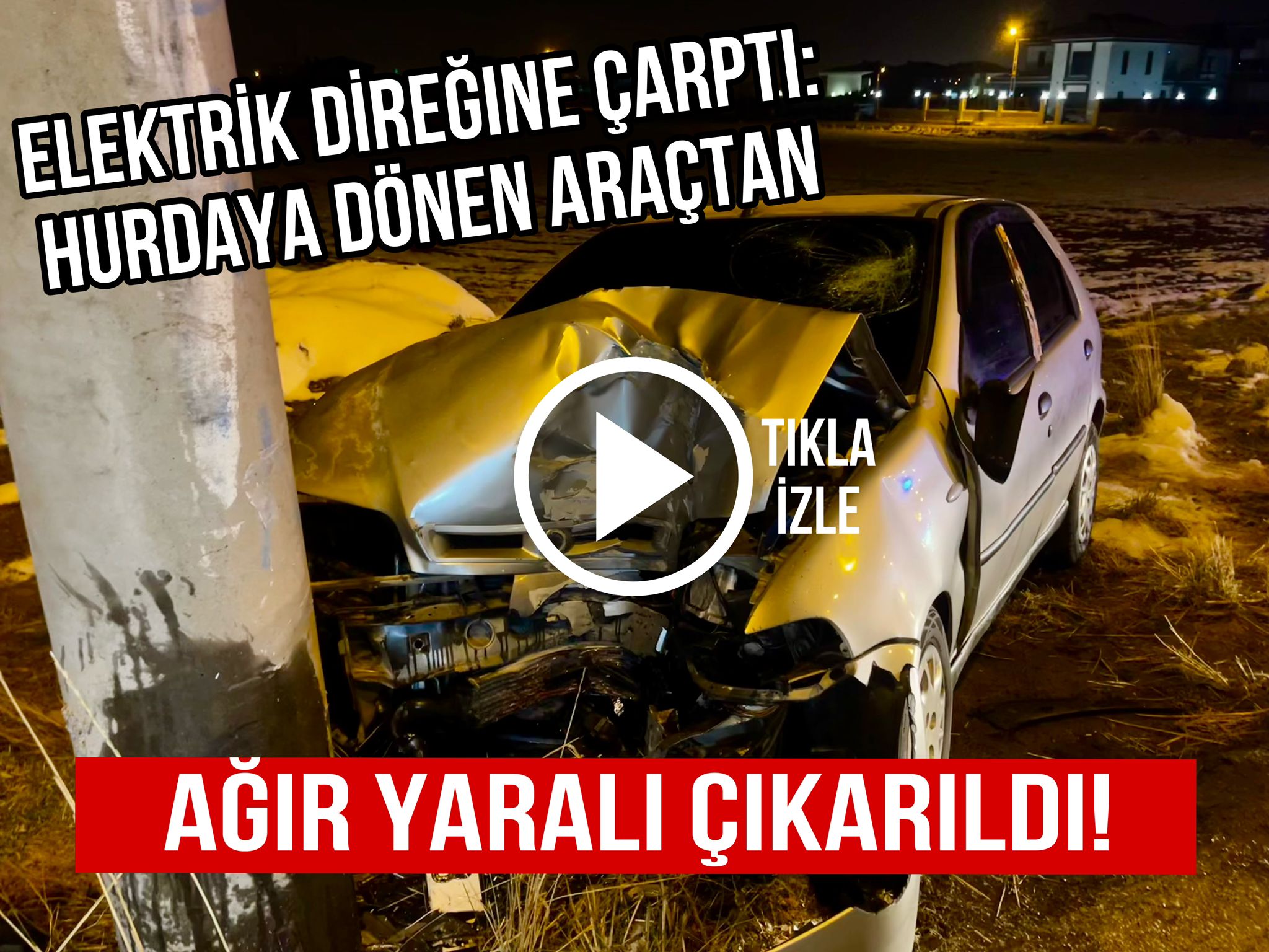 Elektrik direğine çarptı: Hurdaya dönen araçtan ağır yaralı çıkarıldı!