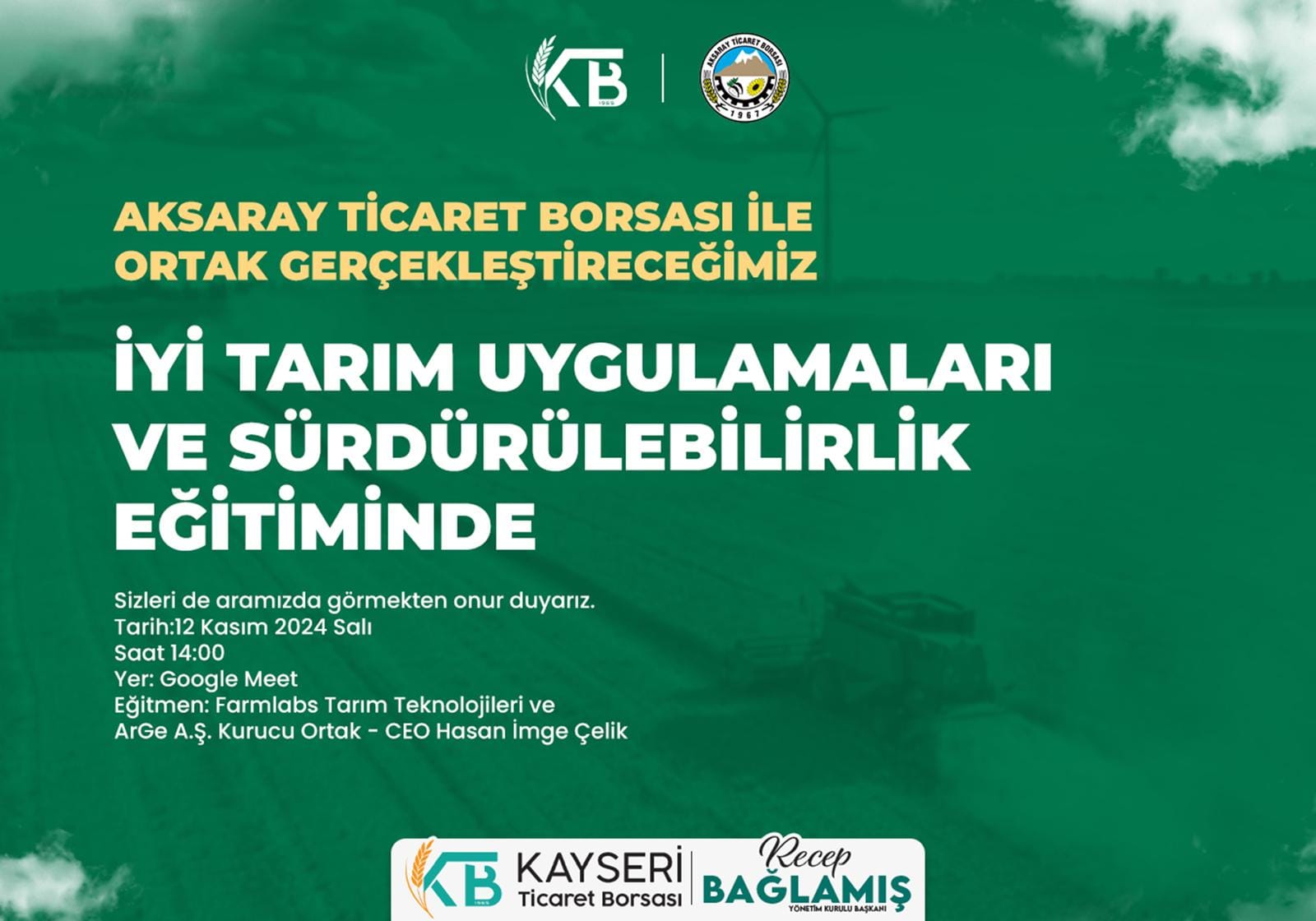 Tarımda verimlilik ve çevre dostu üretim için kritik eğitim: 12 Kasım’da başlıyor!