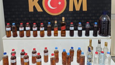 Kırşehir’de düzenlenen operasyonda 119 şişe sahte içki ele geçirildi, 2