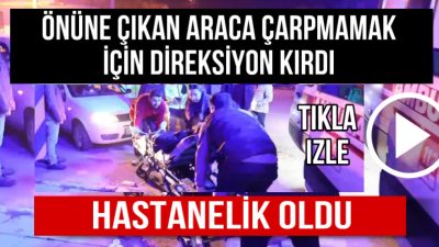 Aksaray’da bir otomobil önüne çıkan araca çarpmamak için refüje çarptı