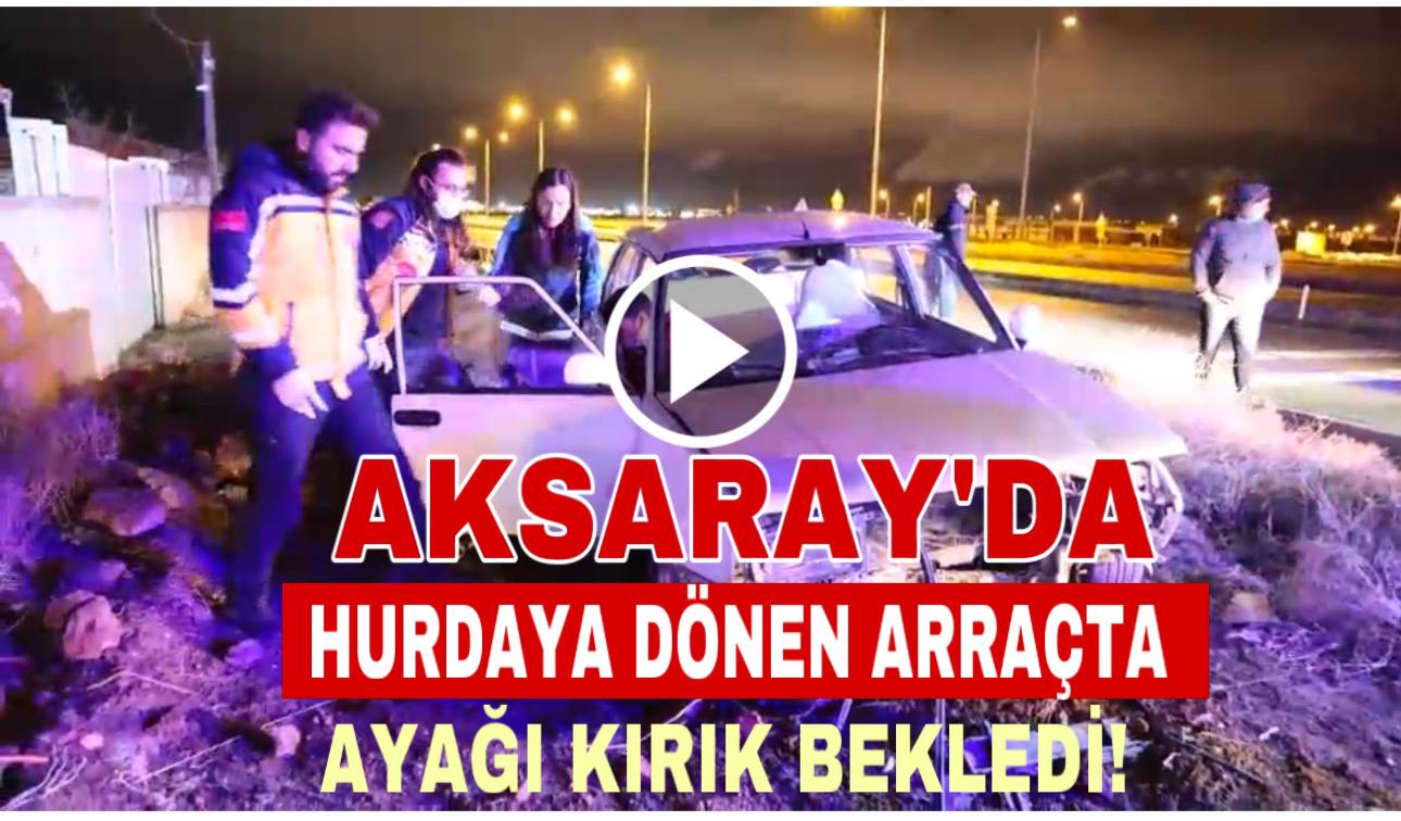 Aksaray’da kontrolden çıkan araç refüje çakıldı. Kazada araç kullanılmaz hale