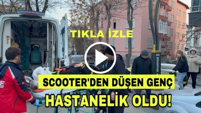 Aksaray’da Scooter ile seyir halinde olan genç kaldırımda düşerek