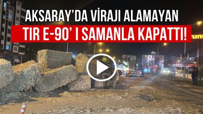 Aksaray E-90 karayolu Makas mevkiinde saman yüklü bir tır virajı