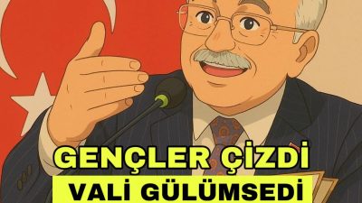 Gençler, Aksaray Valisi Mehmet Ali Kumbuzoğlu’nun karikatürünü çizdi.Aksaray Valisi: Kimmiş
