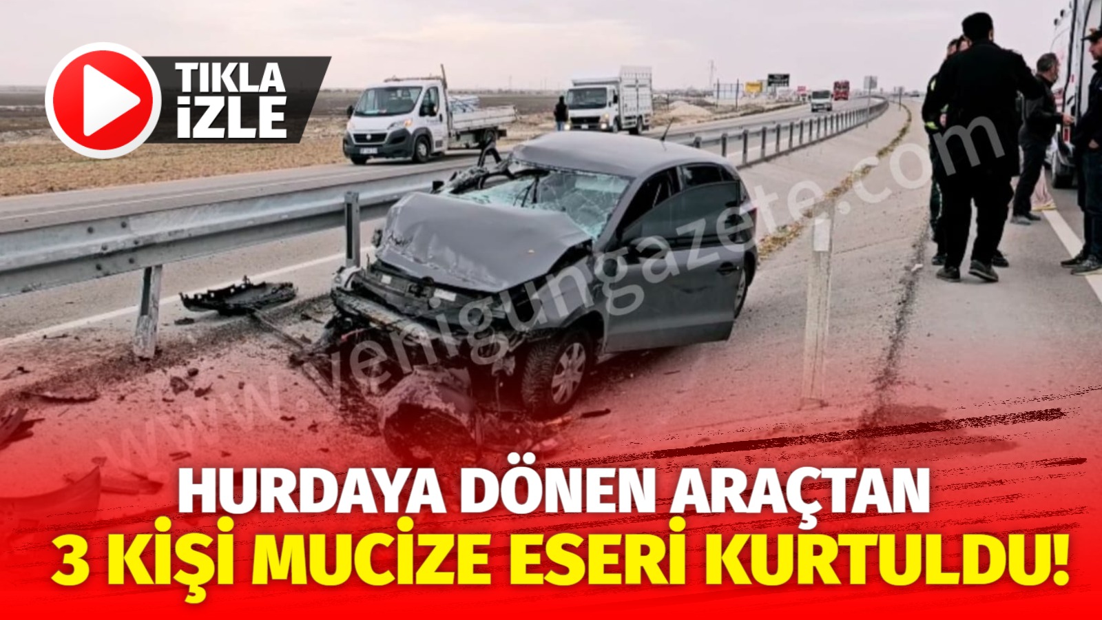 Aksaray-Konya yolunda kontrolden çıkan otomobil, kamyona çarparak hurdaya döndü. Çarpmanın