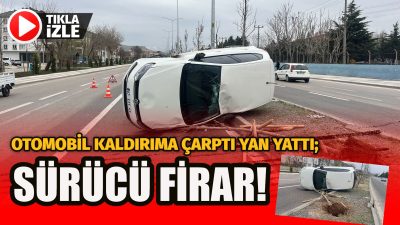 Aksaray’da virajı alamayan küçük yaştaki sürücü önce kaldırıma sonra ağaca