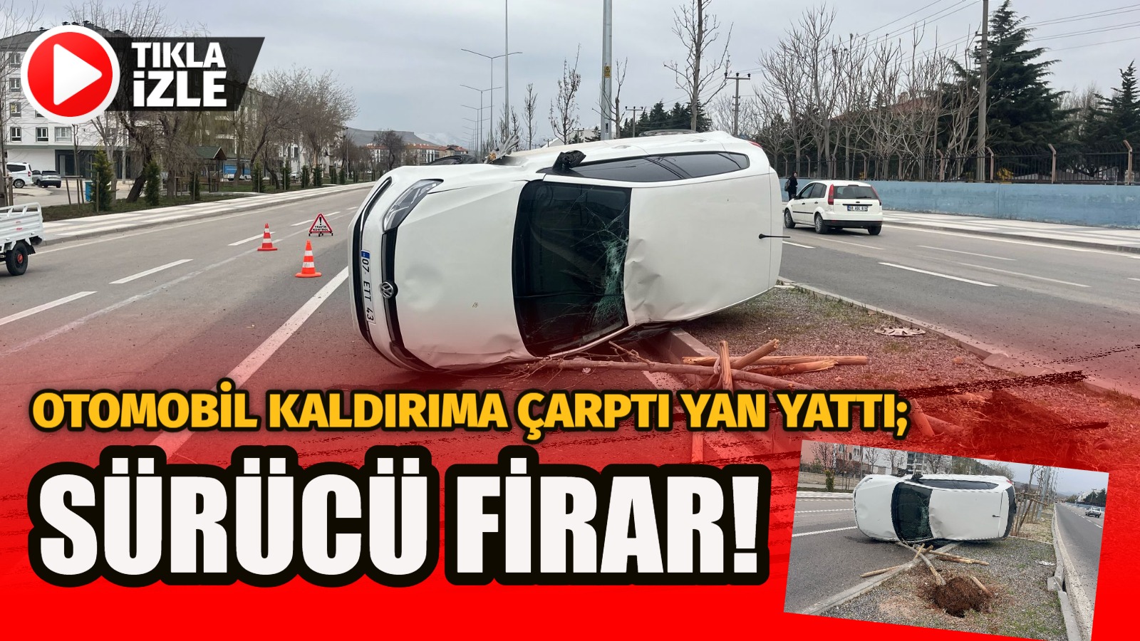 Aksaray’da virajı alamayan küçük yaştaki sürücü önce kaldırıma sonra ağaca