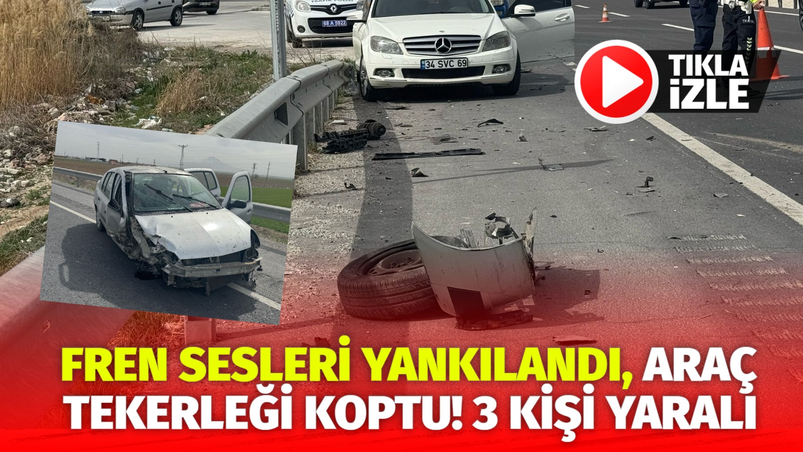 Aksaray-Konya karayolunda meydana gelen kazada iki araç çarpıştı. Kazada üç
