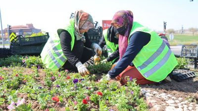 Aksaray Belediyesi, şehre gelen misafirleri rengarenk karşılamak amacıyla E-90 yolu