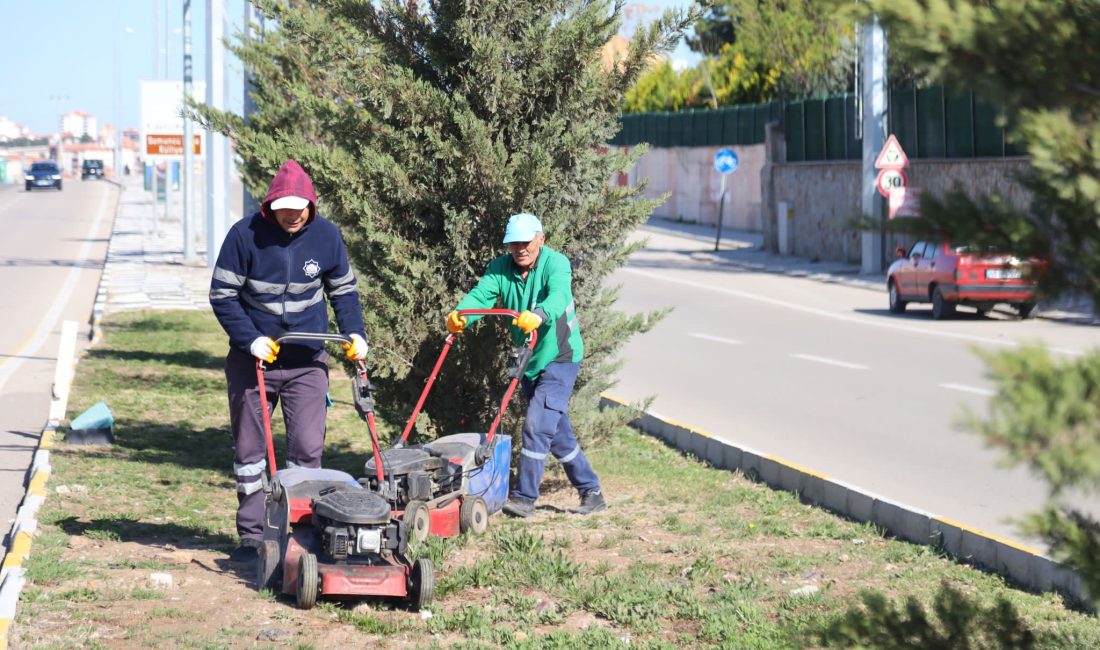 Aksaray Belediyesi, şehrin yeşil alanlarını bahara hazırlamak için çim biçme