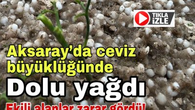 Aksaray’ın Eskil ilçesine bağlı Başaran Köyü, ceviz büyüklüğündeki dolu yağışıyla