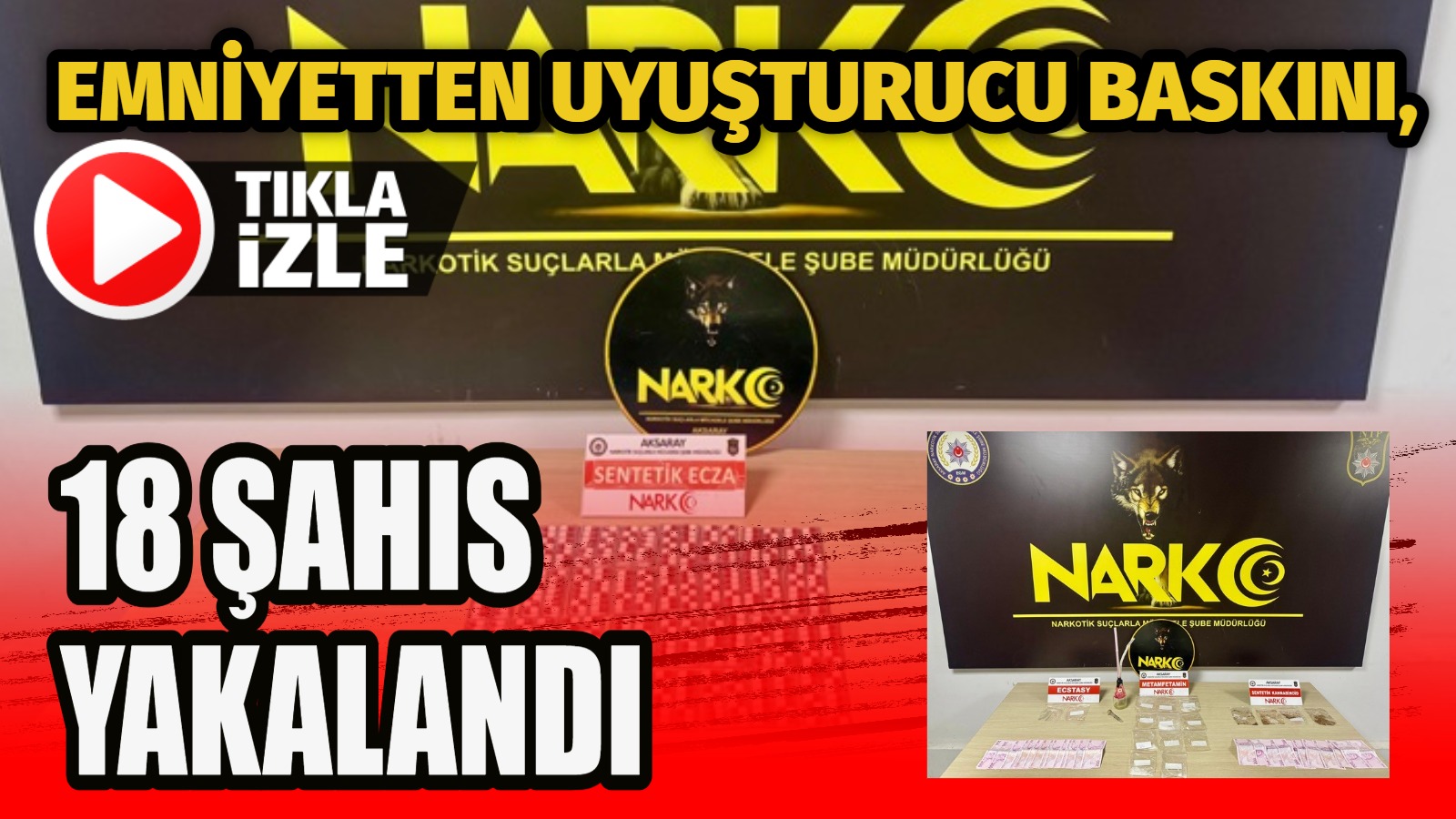 Aksaray Emniyet Müdürlüğüne bağlı Narkotik Suçlarla Mücadele Şube Müdürlüğü ekipleri,
