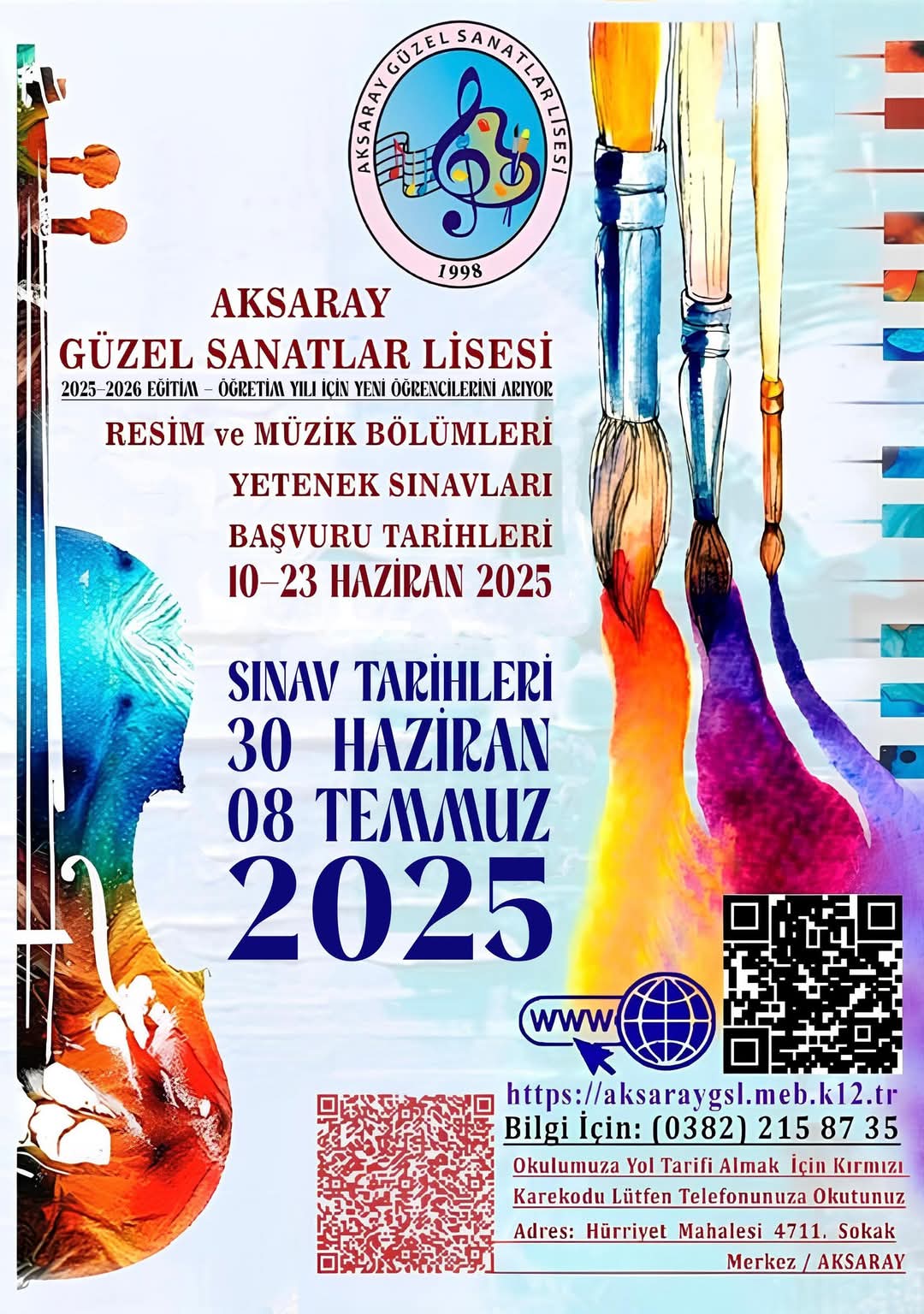 Aksaray Güzel Sanatlar Lisesi, 2025-2026 eğitim-öğretim yılı için yetenekli öğrencilerini