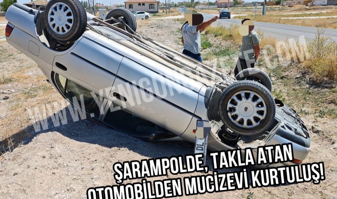 Sultanhanı Yeşiltömek yolunda kontrolden çıkan otomobil takla attı, iki kişi