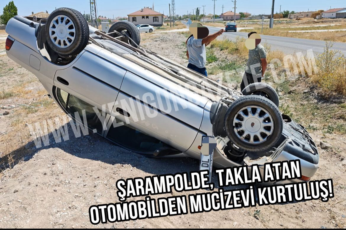Sultanhanı Yeşiltömek yolunda kontrolden çıkan otomobil takla attı, iki kişi
