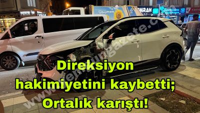 Aksaray’da kontrolden çıkan otomobil, refüje çıktıktan sonra lüks bir araca