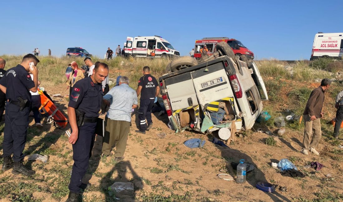 Konya'nın Yunak ilçesinde meydana gelen kazada tarım işçilerini taşıyan minibüsün