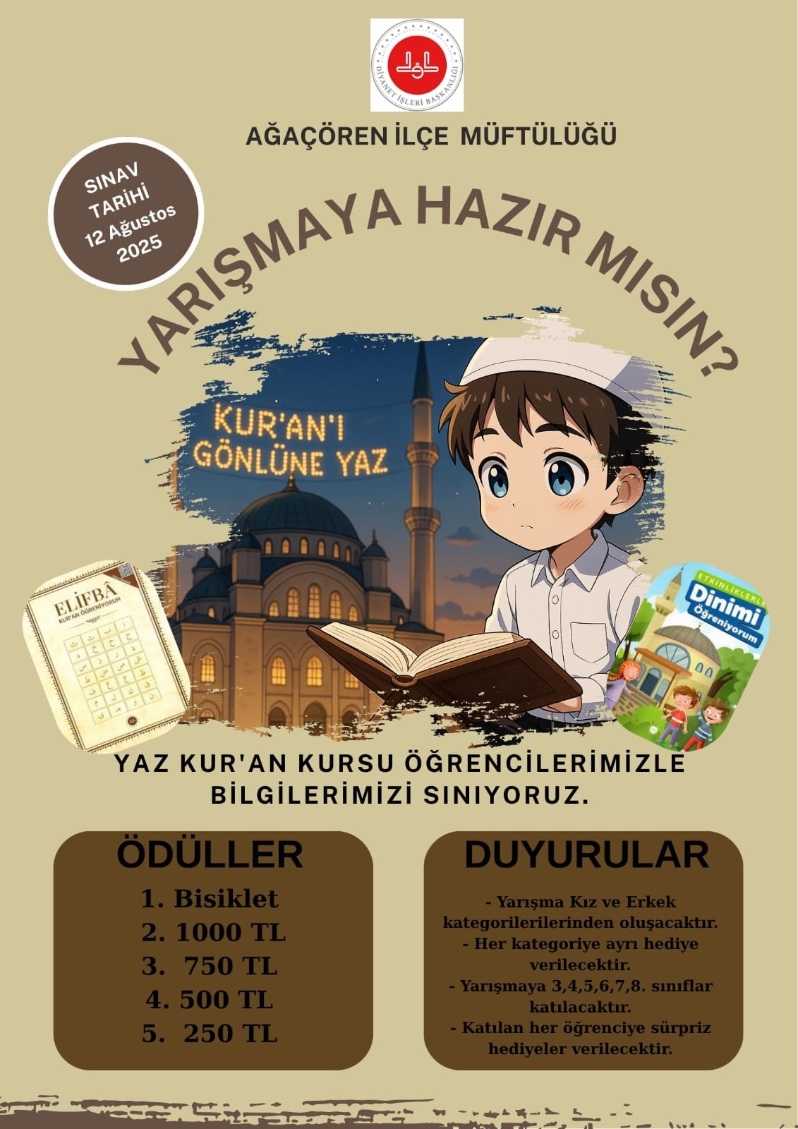 Ağaçören İlçe Müftülüğü, 2025 yılı Yaz Kur’an Kursları kapsamında öğrencilerin