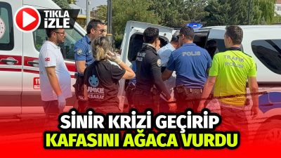 Aksaray’da sinir krizi geçiren bir kişi, kafasını ağaçlara vurarak çevredeki