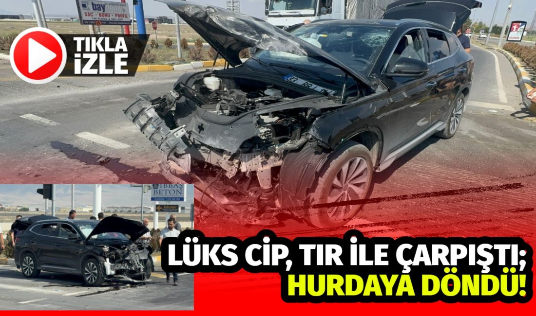 Lüks cip, tır ile çarpıştı; hurdaya döndü! Aksaray OSB çıkışında tırla çarpışan lüks cip kullanılamaz hale geldi.