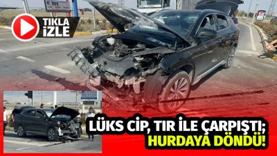Aksaray OSB çıkışında tırla çarpışan lüks cip kullanılamaz hale geldi.