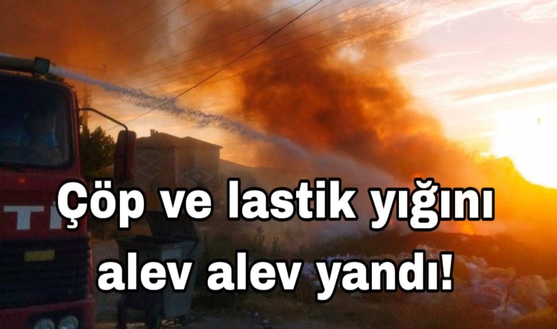 Aksaray Ortaköy’de karayolları şantiyesi yanında çıkan yangın, yoğun duman ve