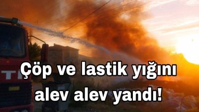 Aksaray Ortaköy’de karayolları şantiyesi yanında çıkan yangın, yoğun duman ve
