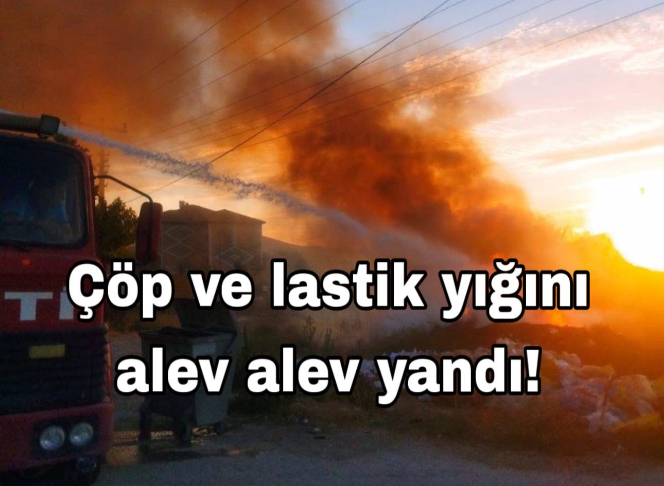 Aksaray Ortaköy’de karayolları şantiyesi yanında çıkan yangın, yoğun duman ve