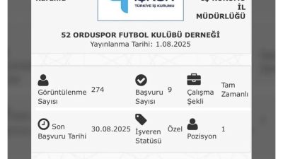 52 Orduspor FK’dan İŞKUR üzerinden futbolcu ilanı!