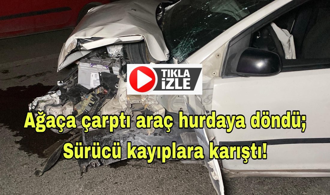 Aksaray’da ağaca ve aydınlatma direğine çarpan otomobil hurdaya döndü. Sürücü