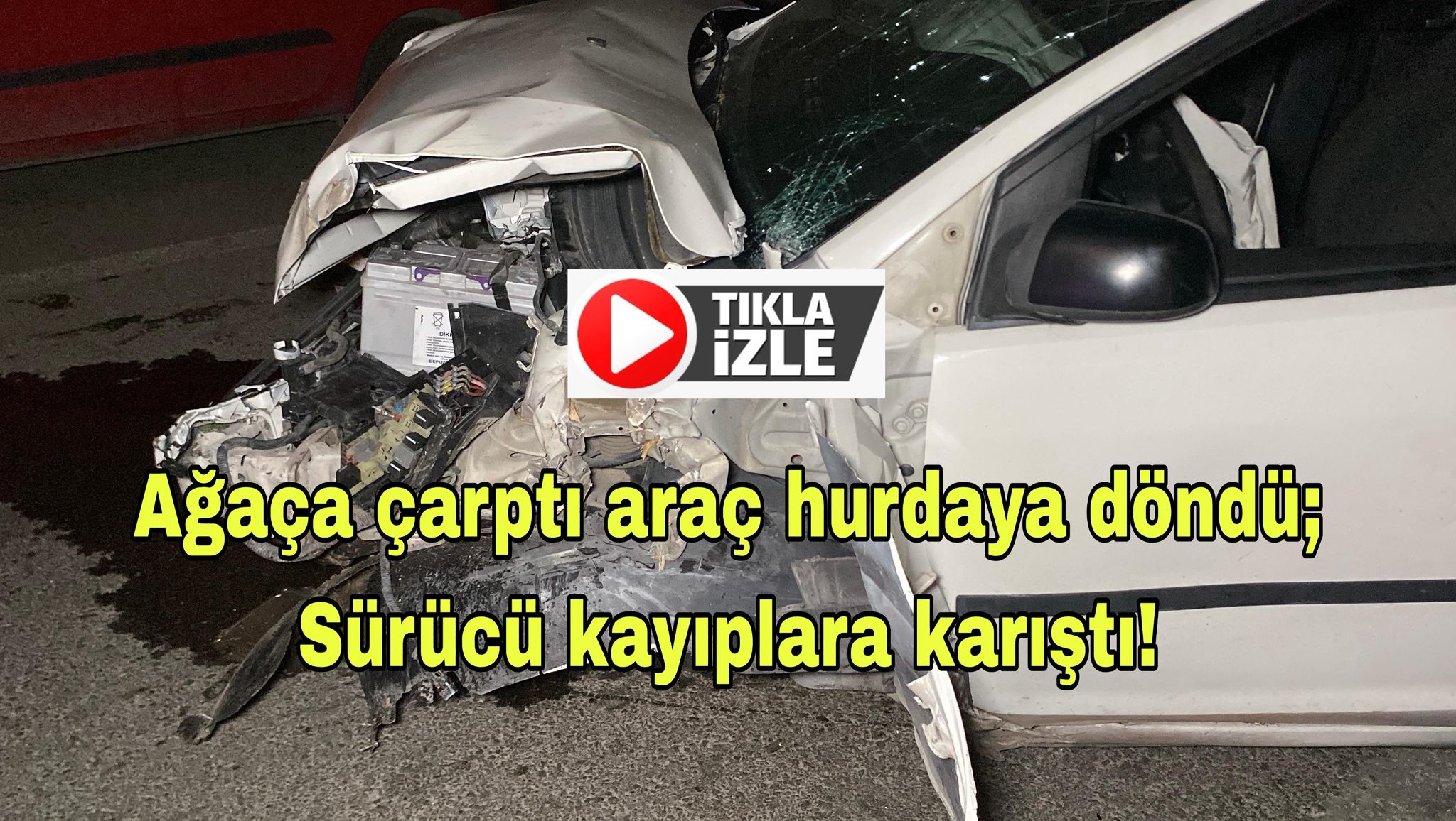 Aksaray’da ağaca ve aydınlatma direğine çarpan otomobil hurdaya döndü. Sürücü