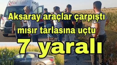 Eşmekaya-Eskil yolunda iki otomobil çarpıştı, araçlar mısır tarlasına uçtu. Kazada