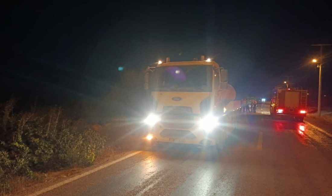 Gülağaç yolundaki yangına anında müdahale edildi. Başkan Bozlak vatandaşları anız