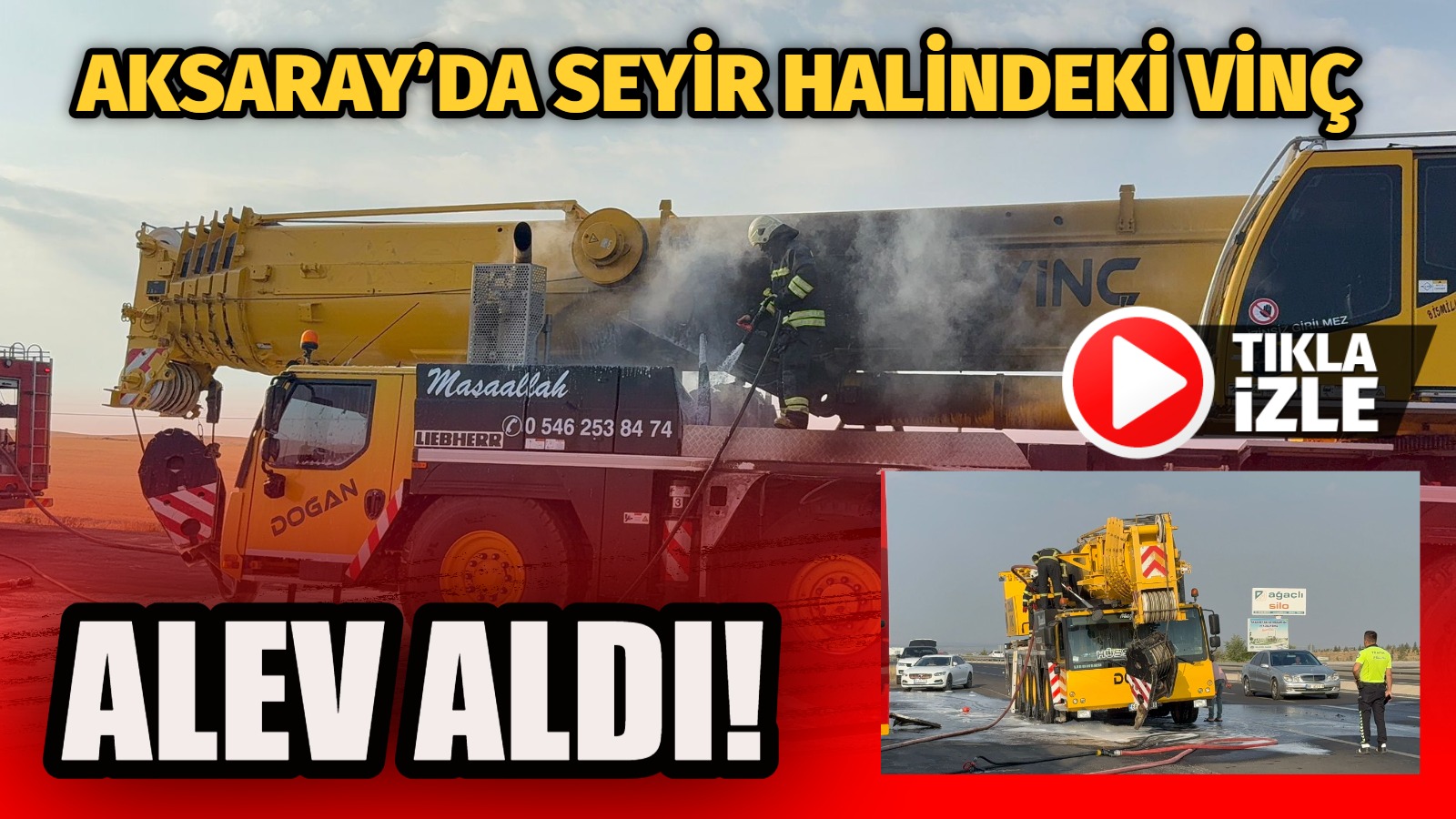 Aksaray-Nevşehir yolunda motor kısmından alev alan kurtarıcı Vinç kullanılamaz hale