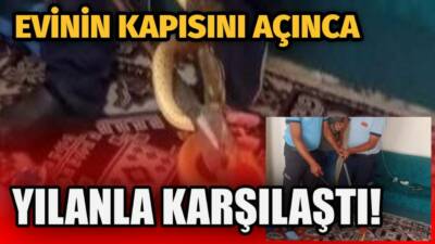 Aksaray’ın Hacıibrahimuşağı köyünde eve giren yılan, itfaiye ekiplerinin müdahalesiyle çıkarılarak