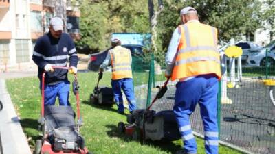 Aksaray Belediyesi ekipleri Coğlaki Mahallesinde çim biçme, peyzaj ve genel