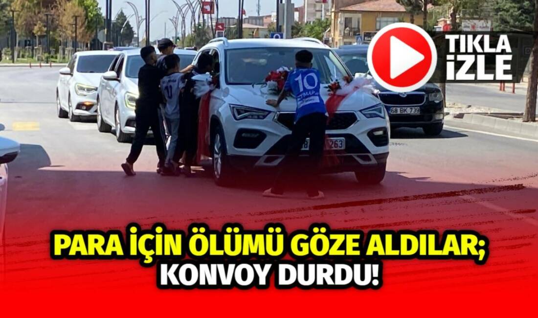 Aksaray caddelerinde düğün konvoyunun önünü kesen çocuklar, para almak için