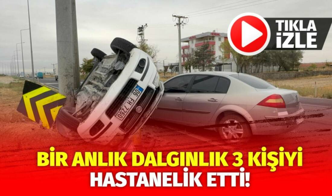 Yağış sonrası kayganlaşan yolda iki otomobil çarpıştı. Takla atan araç