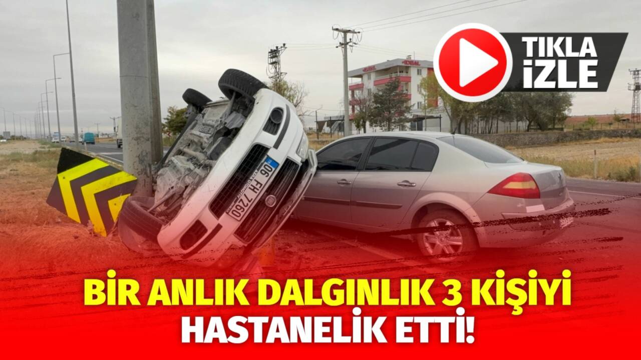 Yağış sonrası kayganlaşan yolda iki otomobil çarpıştı. Takla atan araç