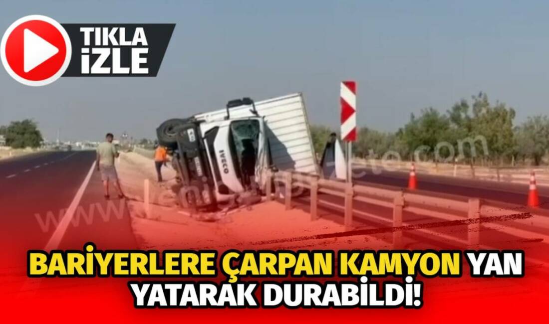 Sabah saatlerinde kontrolden çıkan kamyon, orta refüjde 100 metre boyunca